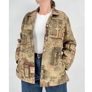Erin London Vintage Tan Green Burgundy Tapestry Villa Jacket Size XL